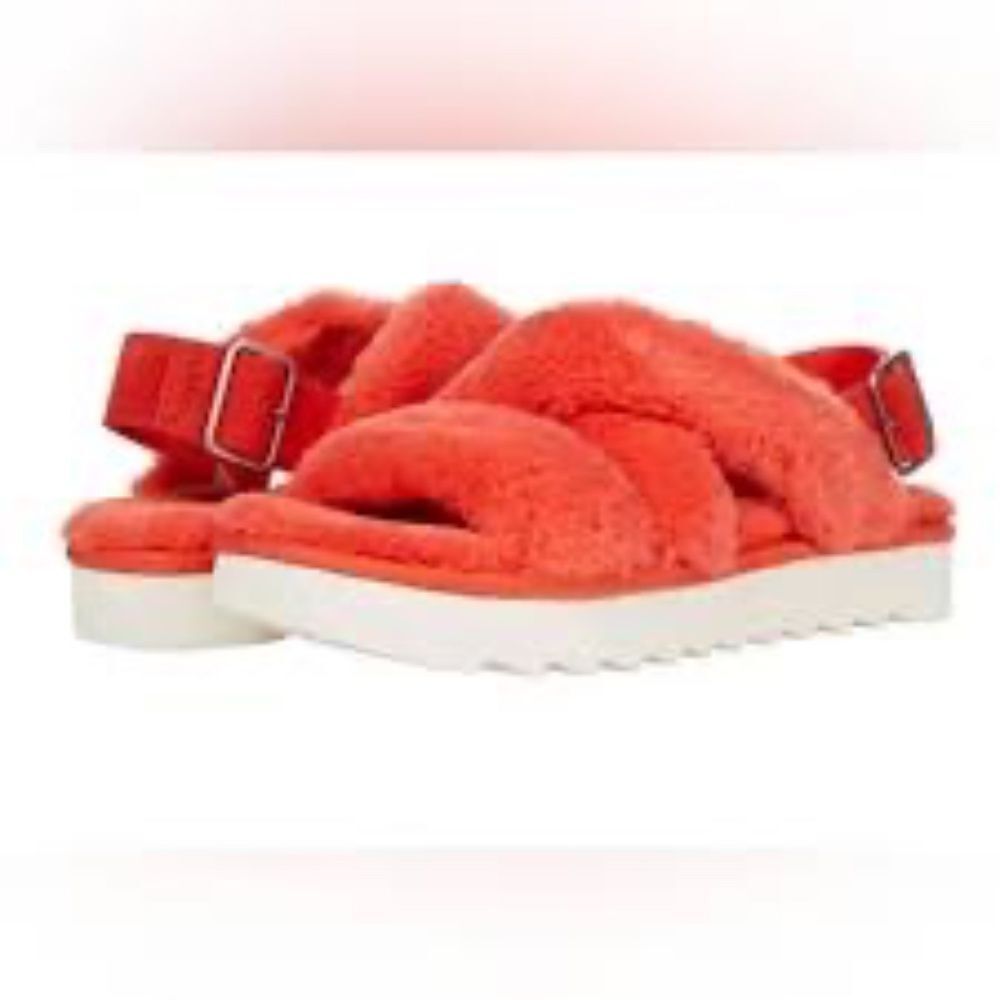 Koolaburra By UGG Fuzz-EE Orange Faux Fur‎ Slipper Sandals Sz 8